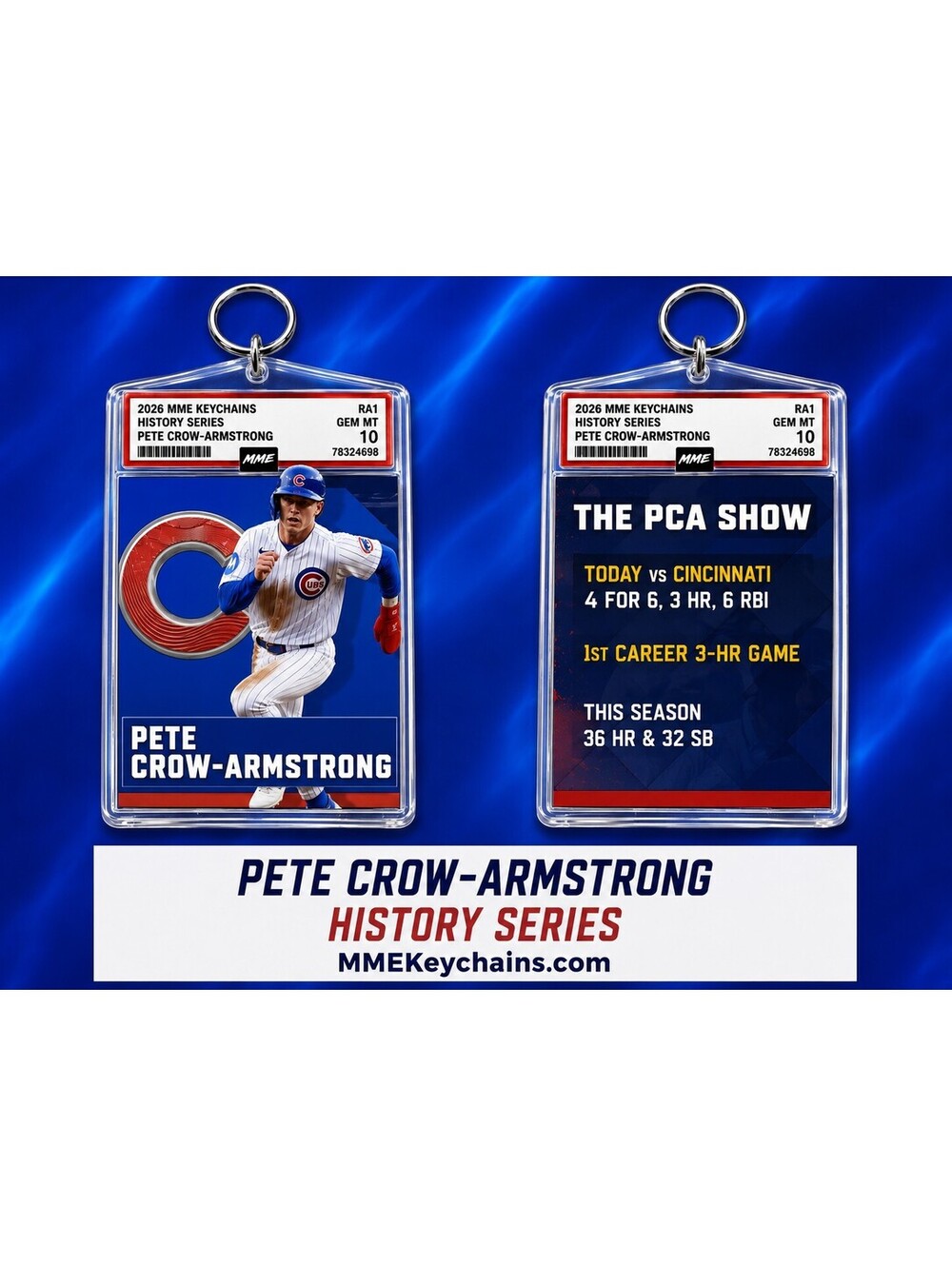 9999 Pete Crow-Armstrong 3 Homer Game-8-29-26 Custom Acrylic Photo Keychain